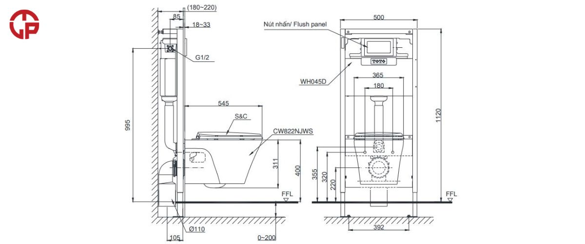 Bồn Cầu TOTO CW822RA_TC385VS Treo Tường